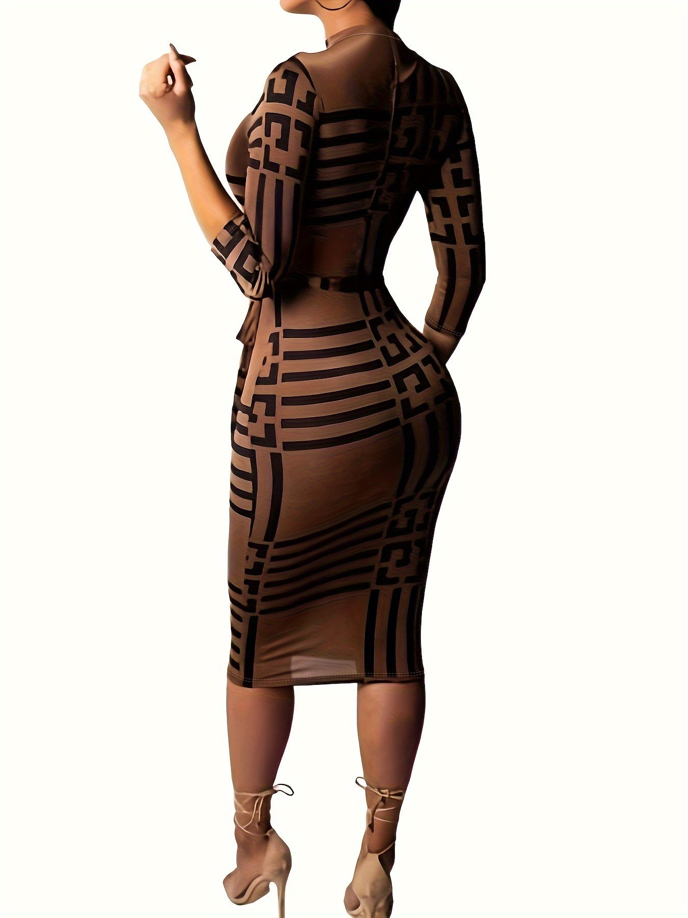 Geo Print Bodycon Dress - Elegant Short Sleeve Dress For Spring & Summer - Women's Clothing - For Women - Perfect for Parties & Casual Occasions - Ideal Gift for Fashionable Women